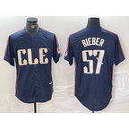 Cleveland Guardians #57 Shane Bieber Navy MWATKINS 2024 City Connect Limited Stitched Jersey