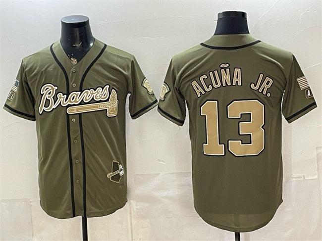 Atlanta Braves #13 Ronald Acuna Jr. Olive MWATKINS 2026 Armed Forces Day Stitched Jersey