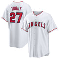 Los Angeles Angels #27 Mike Trout White MWATKINS Home Replica Player Name Jersey