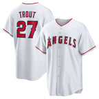 Los Angeles Angels #27 Mike Trout White MWATKINS Home Replica Player Name Jersey