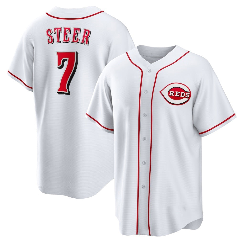 Cincinnati Reds #7 Spencer Steer White MWATKINS Home Replica Jersey
