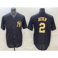 New York Yankees #2 Derek Jeter Black White MWATKINS Cool Base Stitched Jersey