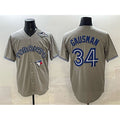 Toronto Blue Jays #34 Kevin Gausman Gray MWATKINS 2025 World Series Cool Base Stitched Jersey