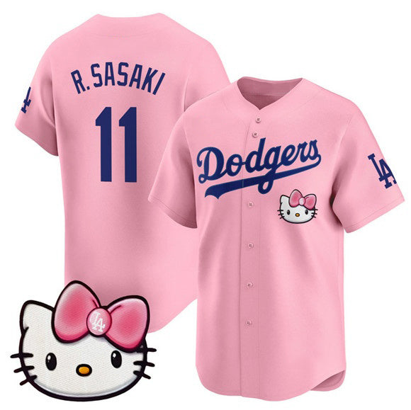 Los Angeles Dodgers #11 Roki Sasaki Pink MWATKINS 2025 Hello Kitty Vapor Limited Stitched Jersey