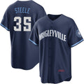 Chicago Cubs #35 Justin Steele Navy MWATKINS City Connect Jersey