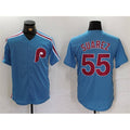 Philadelphia Phillies #55 Ranger Su¨¢rez Blue MWATKINS Cool Base Stitched Jersey