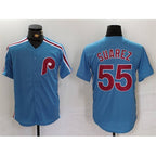 Philadelphia Phillies #55 Ranger Su¨¢rez Blue MWATKINS Cool Base Stitched Jersey