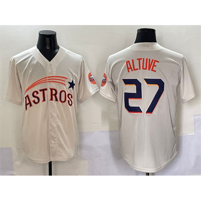 Houston Astros #27 Jose Altuve Cream MWATKINS Throwback Cooperstown Collection Limited Stitched Jersey