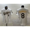 Los Angeles Dodgers #8 Enrique Hernandez White MWATKINS Gold 2024 World Series With Fernando Memorial Patch Home Limited Stitched Jersey