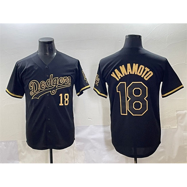 Los Angeles Dodgers #18 Yoshinobu Yamamoto Black Gold MWATKINS Limited Stitched Jersey 2