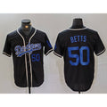 Los Angeles Dodgers #50 Mookie Betts Number Black MWATKINS Cool Base With Patch Stitched Jerseys
