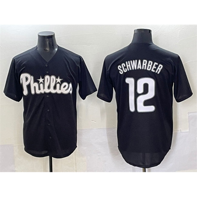 Philadelphia Phillies #12 Kyle Schwarber Black MWATKINS Lights Out Limited Stitched Jersey