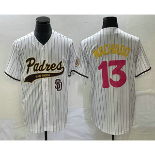 San Diego Padres #13 Manny Machado White MWATKINS Pinstripe 2023 City Connect Cool Base Stitched Jersey