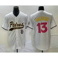 San Diego Padres #13 Manny Machado White MWATKINS Pinstripe 2023 City Connect Cool Base Stitched Jersey