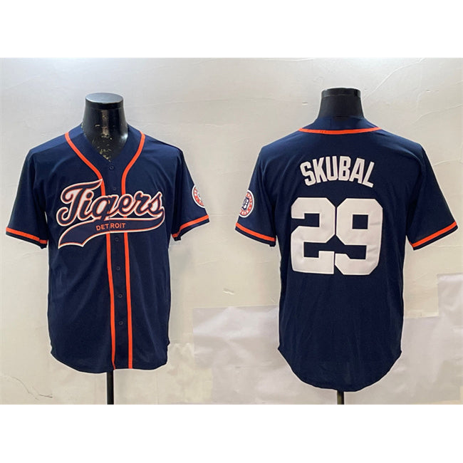 Detroit Tigers #29 Tarik Skubal Navy MWATKINS With Patch Cool Base Stitched Jersey
