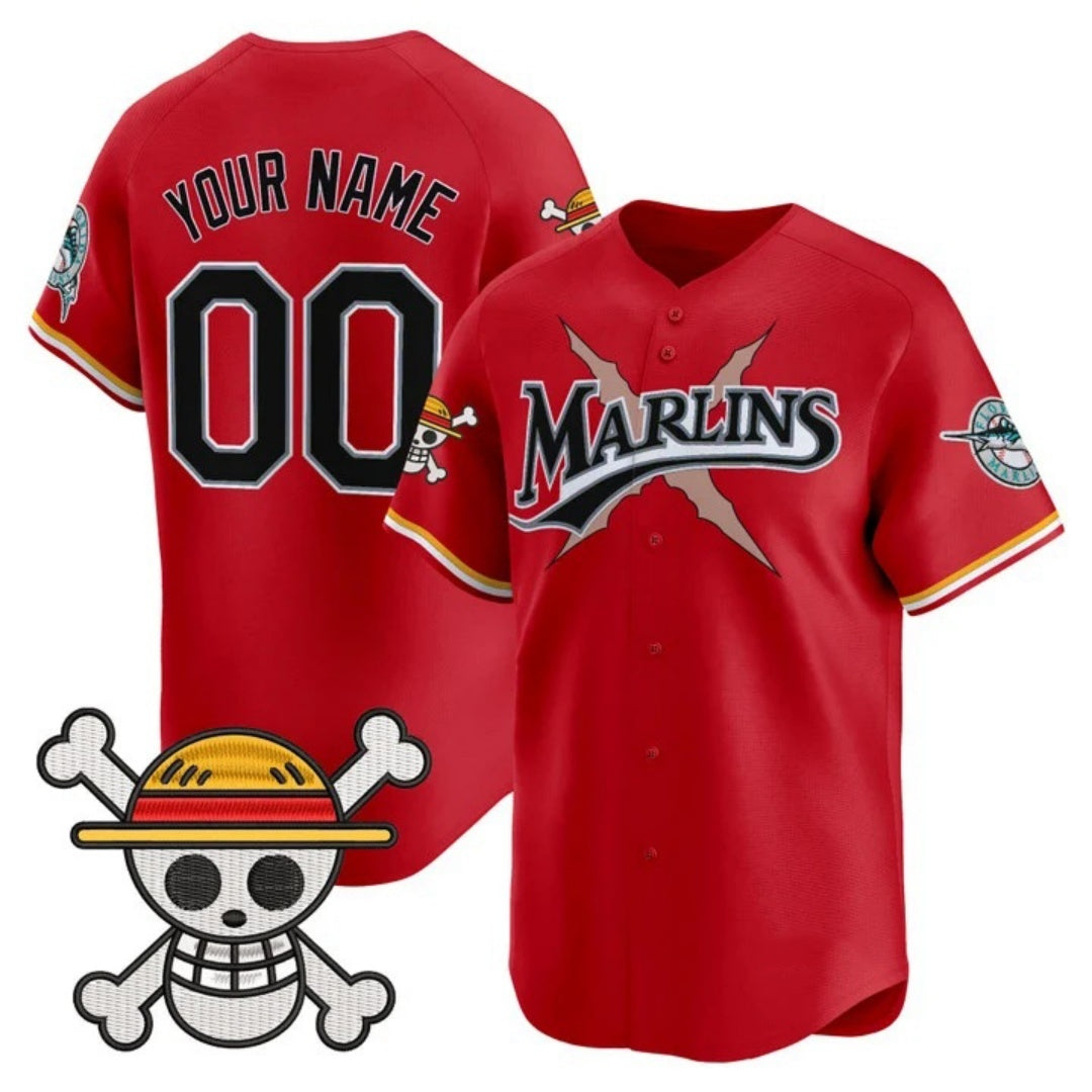 Custom Miami Marlins x One Piece Red MWATKINS Vapor Premier Limited Jersey - Stitched