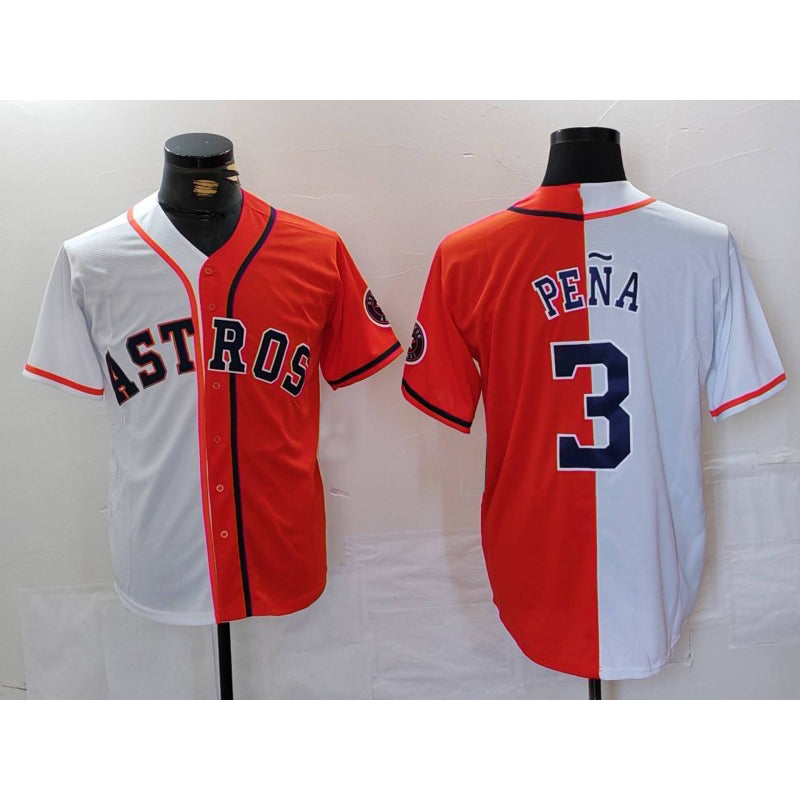 Houston Astros #3 Jeremy Pena White Orange MWATKINS Split Stitched Jersey