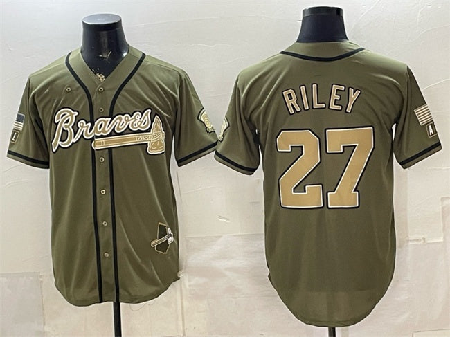 Atlanta Braves #27 Austin Riley Olive MWATKINS 2026 Armed Forces Day Stitched Jersey