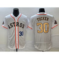 Houston Astros #30 Kyle Tucker Number 2023 White Gold MWATKINS World Serise Champions Patch Flex Base Stitched Jersey 3