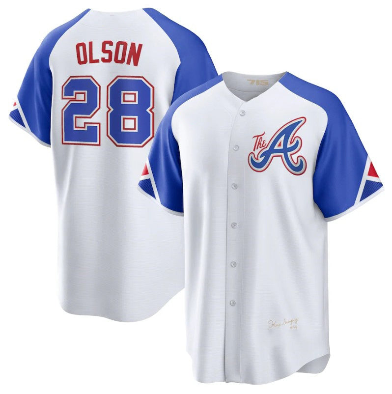 Atlanta Braves #28 Matt Olson White MWATKINS 2023 City Connect Cool Base Stitched Jersey