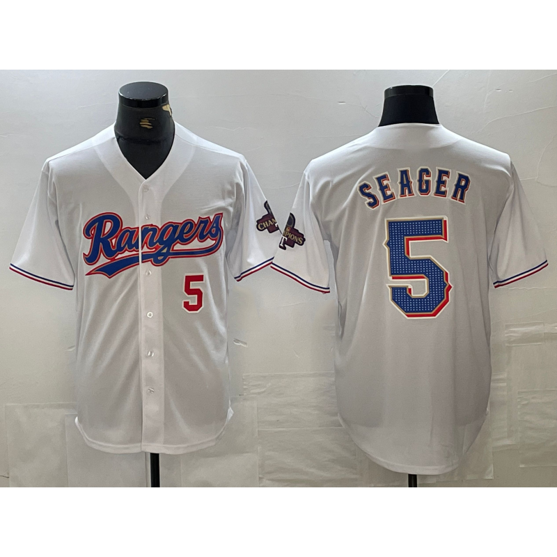 Texas Rangers #5 Corey Seager Number White MWATKINS 2023 World Series Champions Cool Base Jersey 2