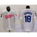 Los Angeles Dodgers #18 Yoshinobu Yamamoto White Pink MWATKINS Vin & Kobe Patch Stitched Jersey1
