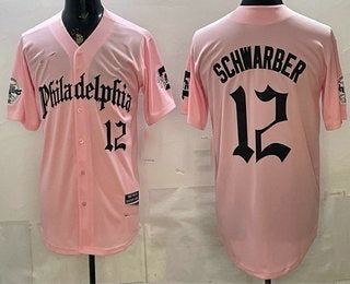 Philadelphia Phillies #12 Kyle Schwarber Pink MWATKINS Gothic Vapor Limited Stitched Jersey