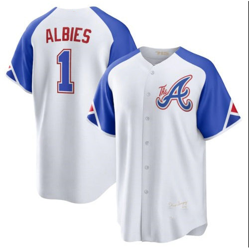 Atlanta Braves #1 Ozzie Albies White MWATKINS 2023 City Connect Cool Base Stitched Jersey