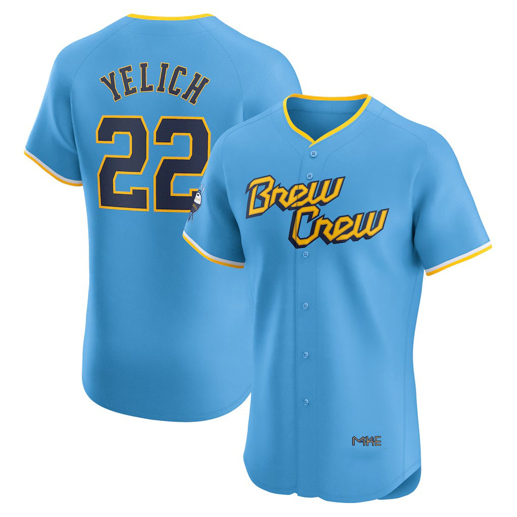 Milwaukee Brewers #22 Christian Yelich Powder Blue MWATKINS City Connect Elite Player Jersey
