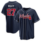 Atlanta Braves #27 Austin Riley Navy MWATKINS Alternate Replica Jersey