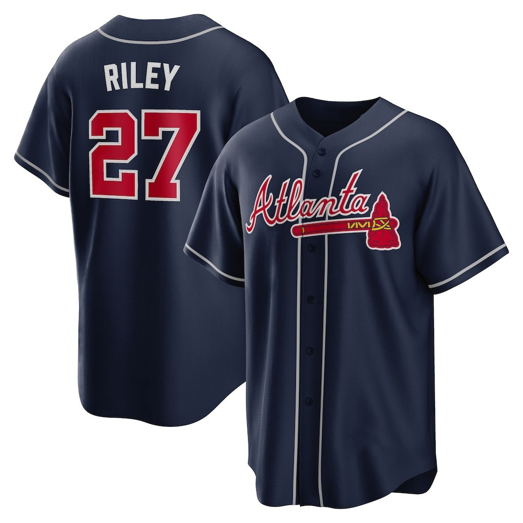 Atlanta Braves #27 Austin Riley Navy MWATKINS Alternate Replica Jersey