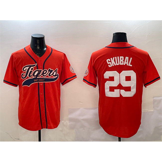 Detroit Tigers #29 Tarik Skubal Orange MWATKINS With Patch Cool Base Stitched Jersey 2