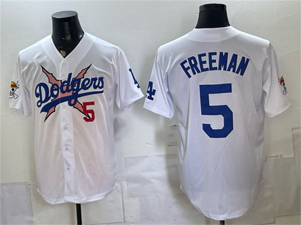 Los Angeles Dodgers x One Piece #5 Freddie Freeman White MWATKINS Vapor Premier Limited Stitched Jersey