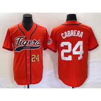 Detroit Tigers #24 Miguel Cabrera Number Orange MWATKINS Cool Base Stitched Jersey