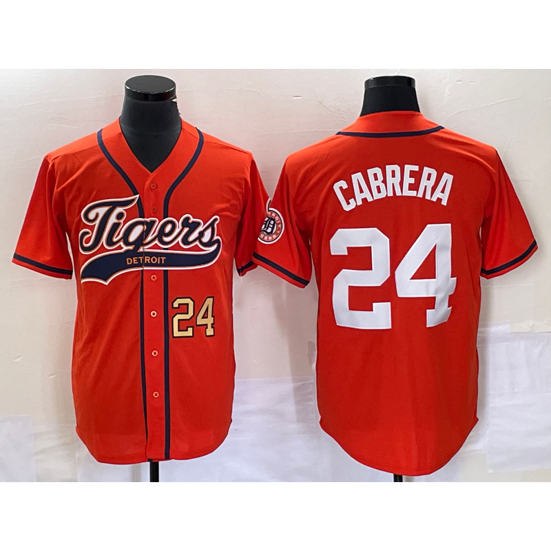 Detroit Tigers #24 Miguel Cabrera Number Orange MWATKINS Cool Base Stitched Jersey