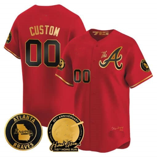Custom Atlanta Braves Hank Aaron 715th Home Run Patch Vapor Premier Limited Jersey V2 ¨C Red Glod MWATKINS