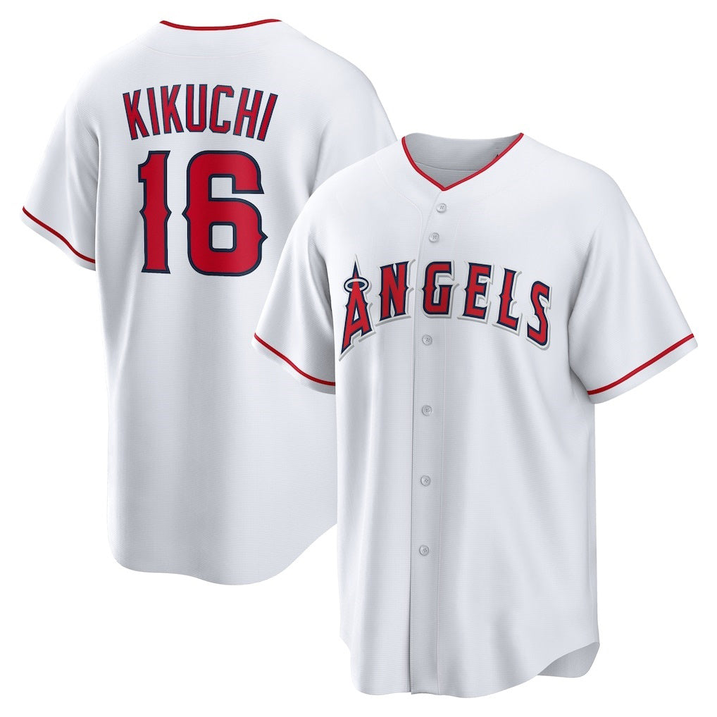 Los Angeles Angels #16 Yusei Kikuchi White MWATKINS Home Replica Jersey