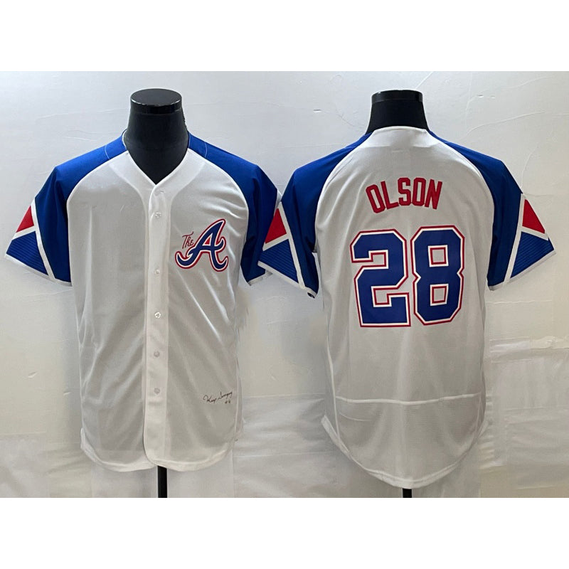 Atlanta Braves #28 Matt Olson White MWATKINS 2023 City Connect Flex Base Stitched Jersey