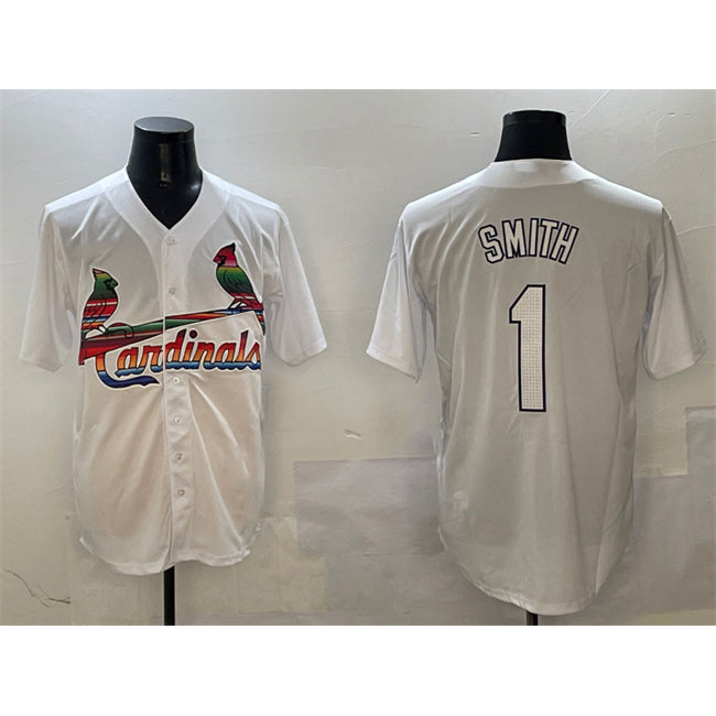 St. Louis Cardinals #1 Ozzie Smith White MWATKINS Cool Base Stitched Jersey