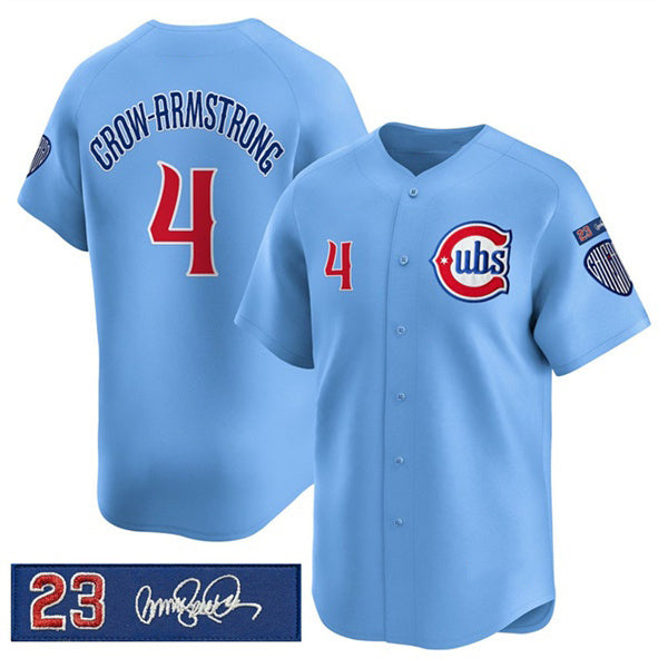 Chicago Cubs #4 Pete Crow-Armstrong Blue MWATKINS 'Ryne Sandberg Tribute' Vapor Limited V3 Stitched Jersey