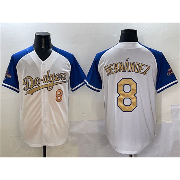 Los Angeles Dodgers #8 Enrique Hernandez White Royal Gold MWATKINS 2024 World Series Champions Vapor Limited Stitched Jersey