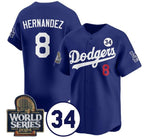 Los Angeles Dodgers #8 Enrique Hernandez Royal MWATKINS 2024 World Series With No. 34 Patch Limited Stitched Jersey