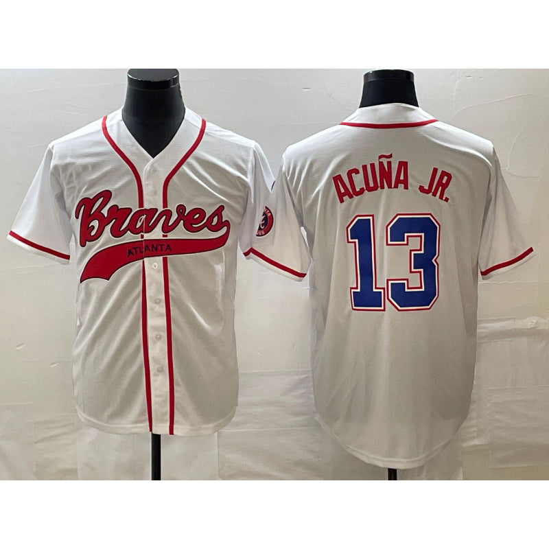 Atlanta Braves #13 MWATKINSld Acuna Jr White MWATKINS Cool Base With Patch Stitched Jersey