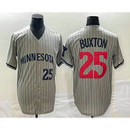 Minnesota Twins #25 Byron Buxton Number 2023 Grey MWATKINS Home Team Cool Base Stitched Jersey