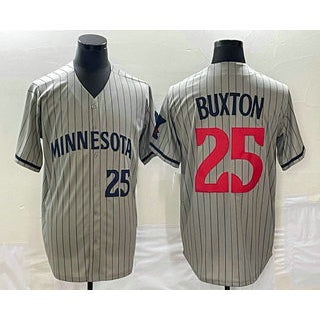 Minnesota Twins #25 Byron Buxton Number 2023 Grey MWATKINS Home Team Cool Base Stitched Jersey