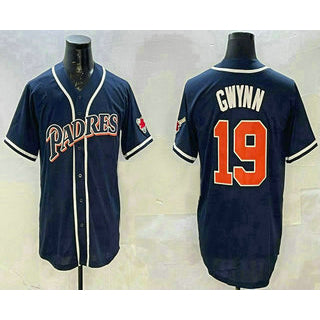 San Diego Padres #19 Tony Gwynn Navy Blue MWATKINS Stitched Cool Base Jersey