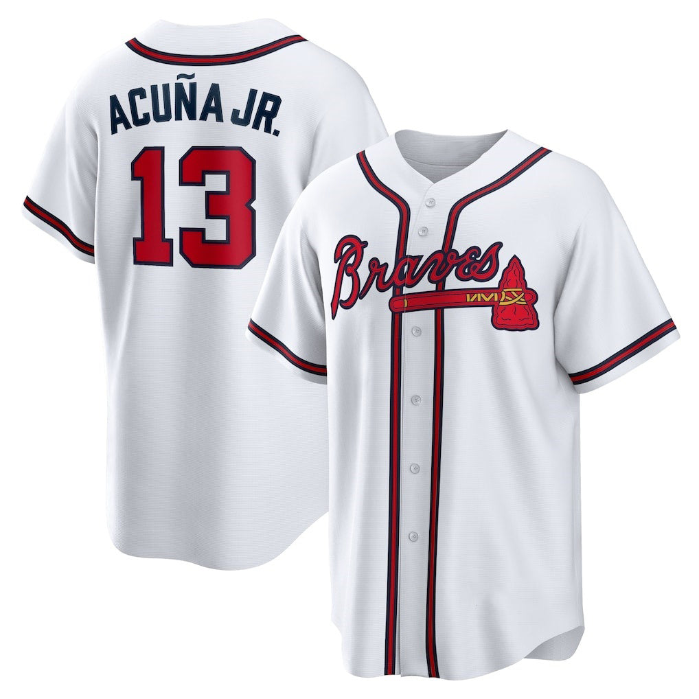 Atlanta Braves #13 MWATKINSld Acuna Jr. White MWATKINS Home Replica Player Name Jersey