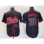 Cincinnati Reds #30 Ken Griffey Jr Number Black MWATKINS 2023 City Connect Cool Base Stitched Jersey 2