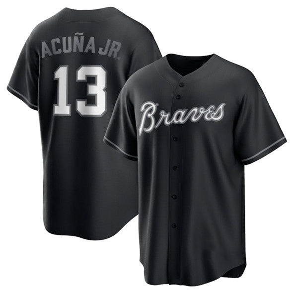 Atlanta Braves #13 MWATKINSld Acuna Jr. Black MWATKINS Lights Out Limited Stitched Jersey