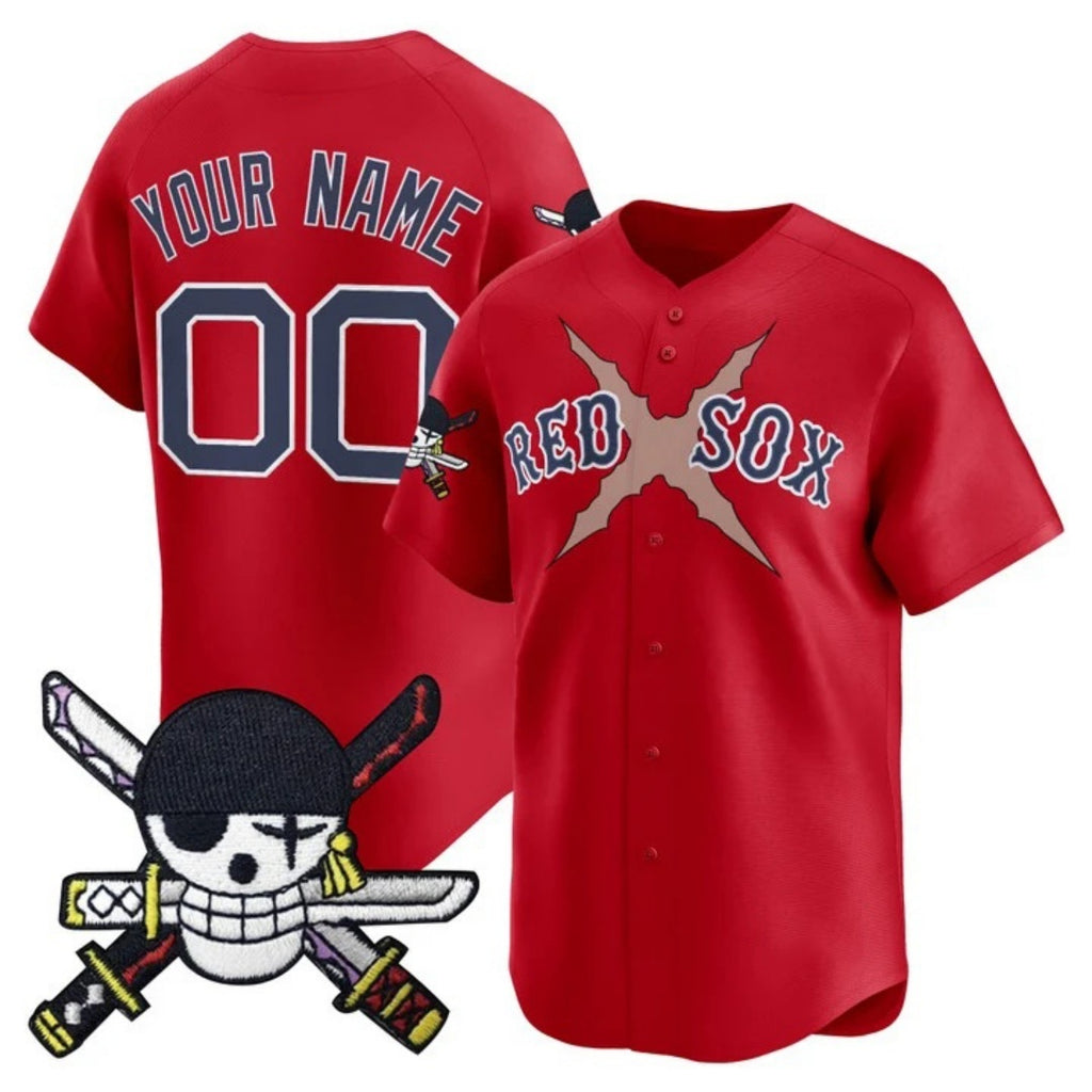 Custom Boston Red Sox x One Piece Red MWATKINS Zoro Patch Vapor Premier Limited Jersey - Stitched